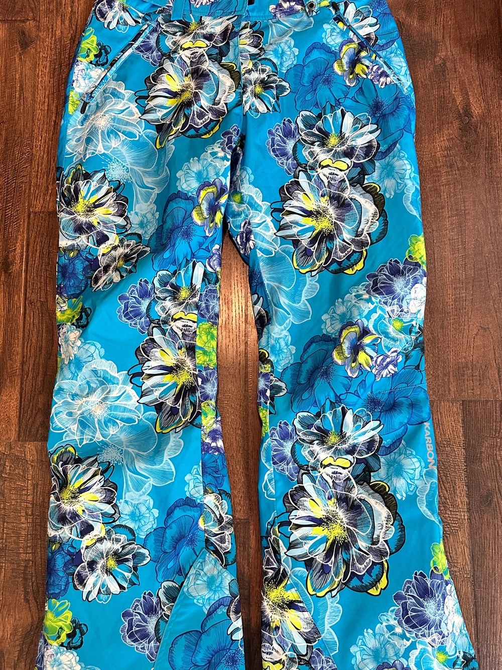 Karbon Women’s Floral Ski Snow Pants Insulated Waterproof Blue Size 8